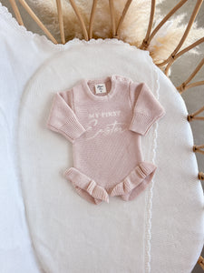 'My First Easter' Long Sleeve Frill Knit Romper Bundle - Pink Lemonade