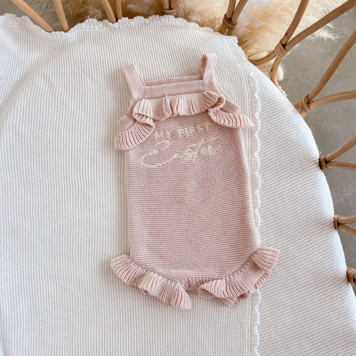 'My First Easter' Singlet Knit Frill Romper - Pink Lemonade