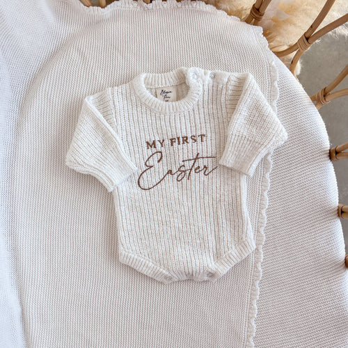 'My First Easter' Long Sleeve Knit Romper - Cloud