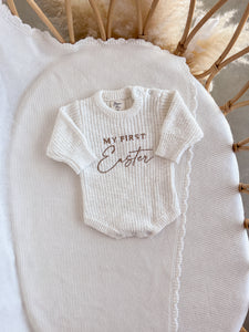 'My First Easter' Long Sleeve Knit Romper Bundle - Cloud