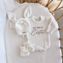 Load image into Gallery viewer, &#39;My First Easter&#39; Long Sleeve Knit Romper Bundle - Cloud