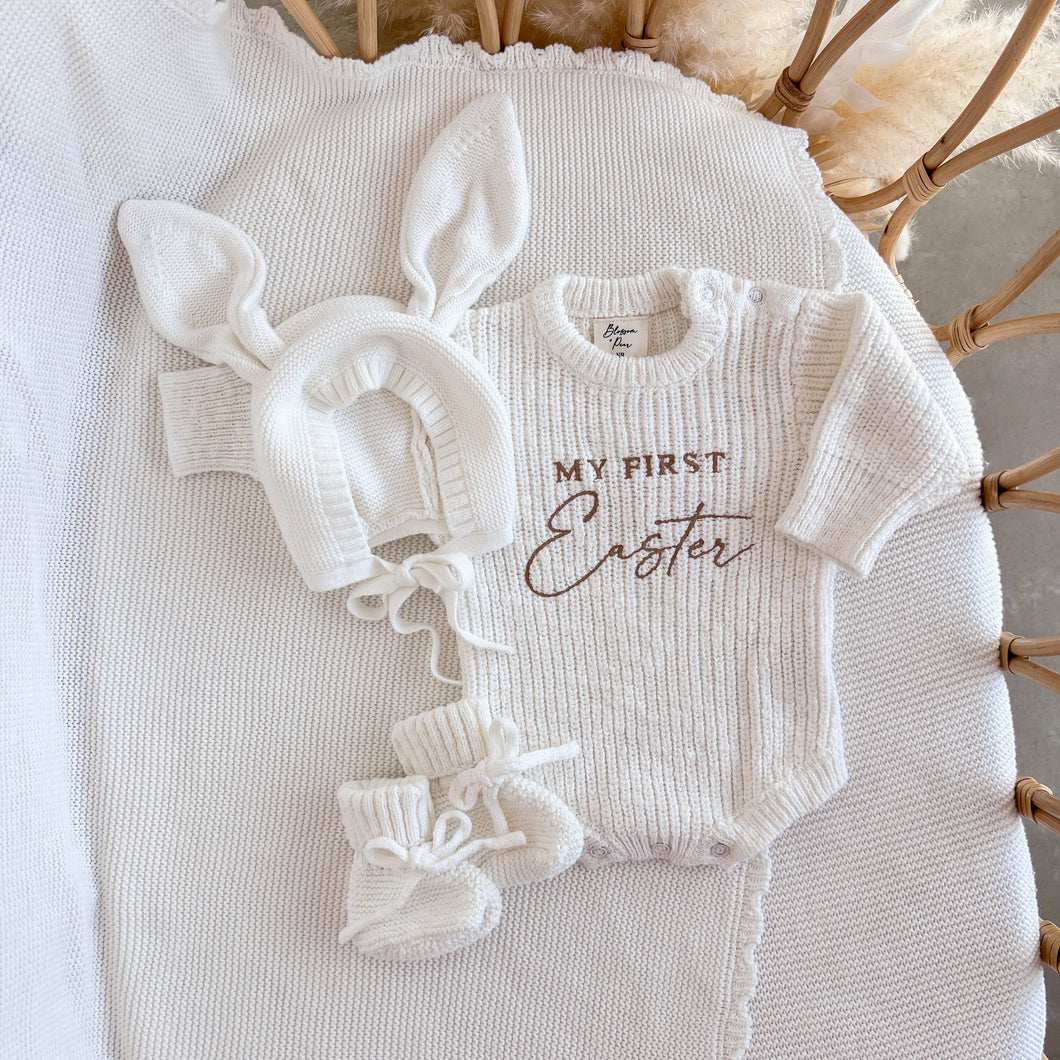 'My First Easter' Long Sleeve Knit Romper Bundle - Cloud