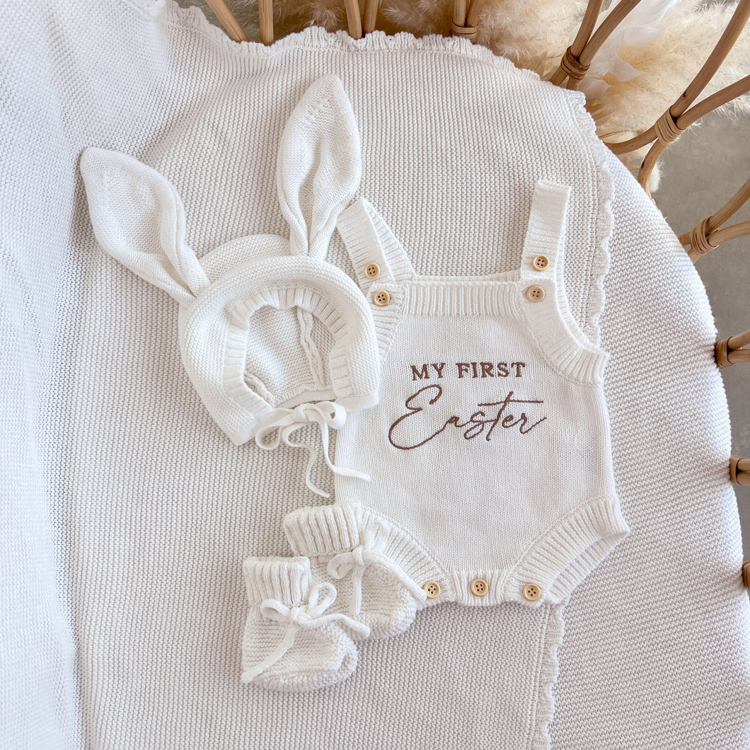 'My First Easter' Singlet Knit Romper Bundle - Milk