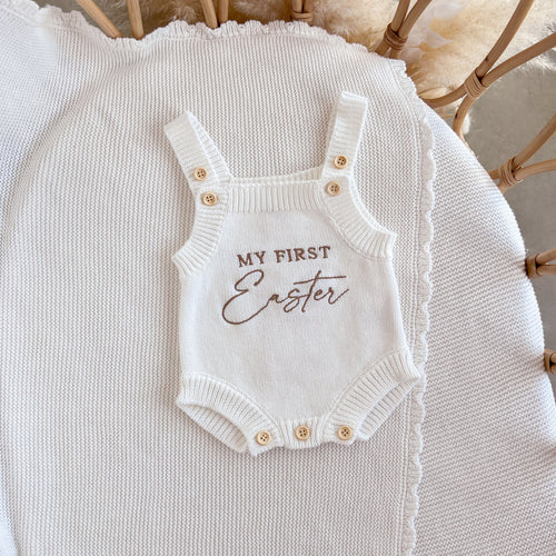 'My First Easter' Singlet Knit Romper - Milk