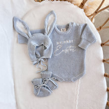 Load image into Gallery viewer, &#39;My First Easter&#39; Long Sleeve Knit Romper Bundle - Powder Blue