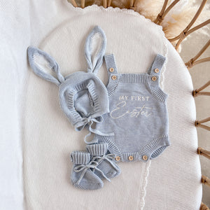 'My First Easter' Singlet Knit Romper Bundle - Powder Blue