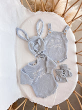 Load image into Gallery viewer, &#39;My First Easter&#39; Singlet Knit Romper Bundle - Powder Blue