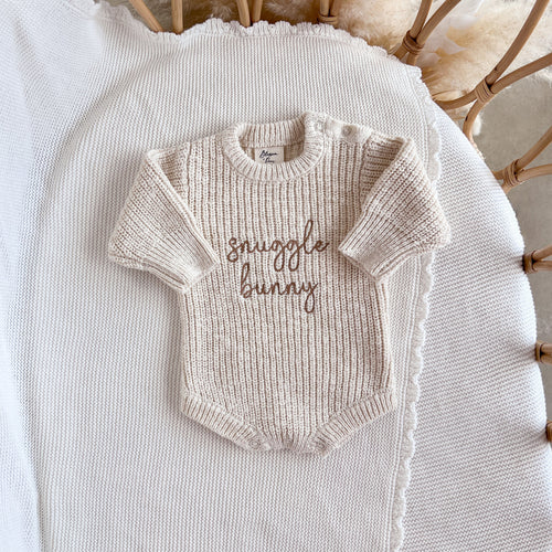 'Snuggle Bunny' Chunky Knit Romper - Honey