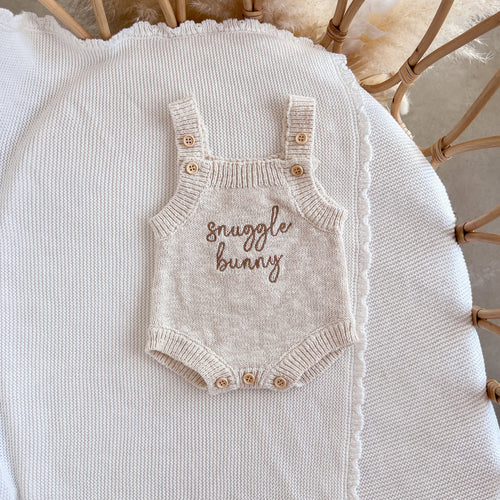 'Snuggle Bunny' Singlet Knit Romper - Honey