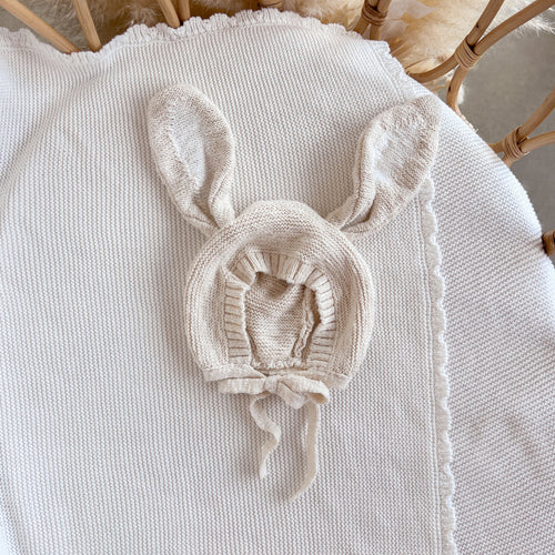 Bunny Ear Knit Bonnet - Honey