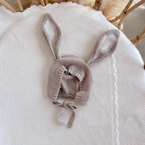 Bunny Ear Knit Bonnet - Fawn