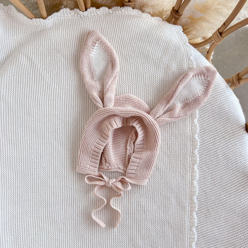 Bunny Ear Knit Bonnet - Pink Lemonade