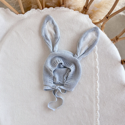 Bunny Ear Knit Bonnet - Powder Blue