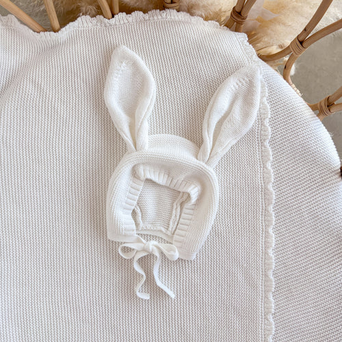 Bunny Ear Knit Bonnet - Milk