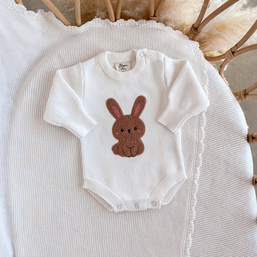 Bouclé Bunny Long Sleeve Knit Romper