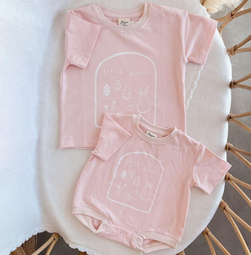 'Little Bunny' Slouch Romper OR Tee - Peach (NB-7Y)