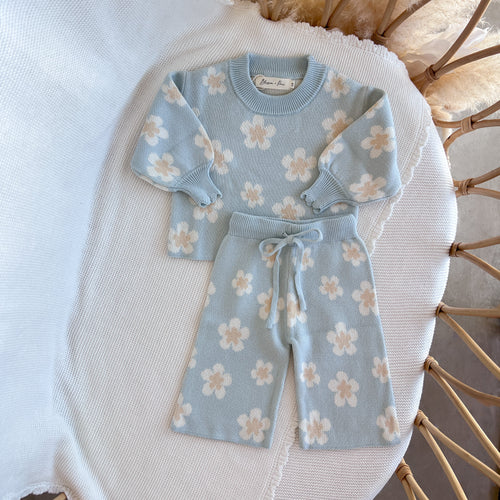 Blue Daisy Knit 2 Piece Set - Long Sleeve