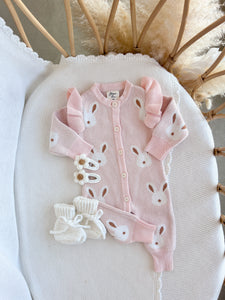 Easter Knit Pink Bunny Romper