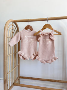 'My First Easter' Long Sleeve Frill Knit Romper - Pink Lemonade