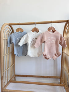 'My First Easter' Long Sleeve Knit Romper - Powder Blue