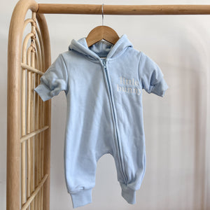 'Little Bunny' Hoodie Zip Romper - Blue