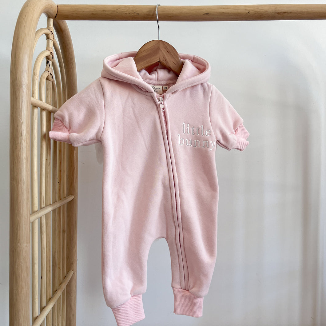 'Little Bunny' Hoodie Zip Romper - Pink