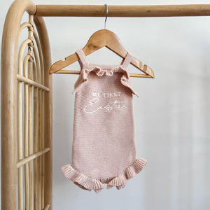 'My First Easter' Singlet Knit Frill Romper - Pink Lemonade