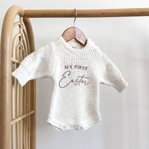 'My First Easter' Long Sleeve Knit Romper - Cloud