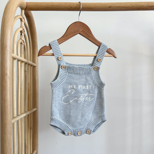 'My First Easter' Singlet Knit Romper - Powder Blue