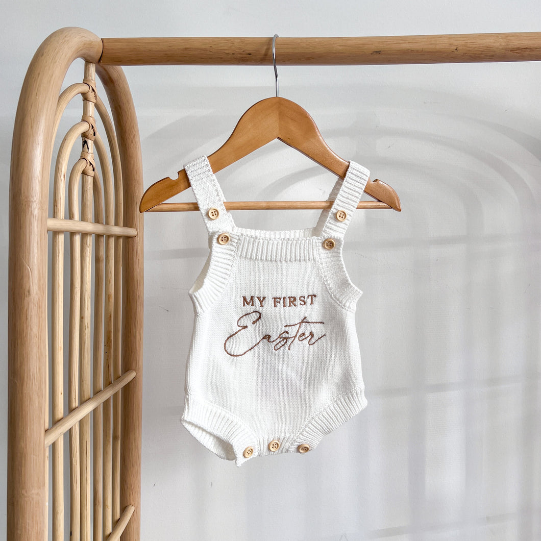 'My First Easter' Singlet Knit Romper - Milk