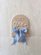 Load image into Gallery viewer, &#39;Hello World My Name Is&#39; Arch Scallop Plaque - Bow