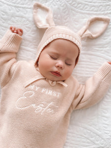 'My First Easter' Long Sleeve Frill Knit Romper - Pink Lemonade