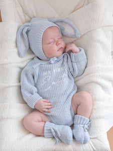 'My First Easter' Long Sleeve Knit Romper Bundle - Powder Blue