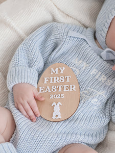 'My First Easter' Long Sleeve Knit Romper Bundle - Powder Blue