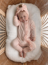 Load image into Gallery viewer, Ribbed Frill Bamboo Zip Growsuit - Peony Pink