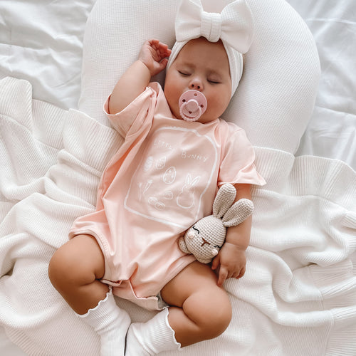 'Little Bunny' Slouch Romper OR Tee - Peach (NB-7Y)