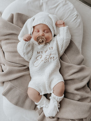 'My First Easter' Long Sleeve Knit Romper - Cloud