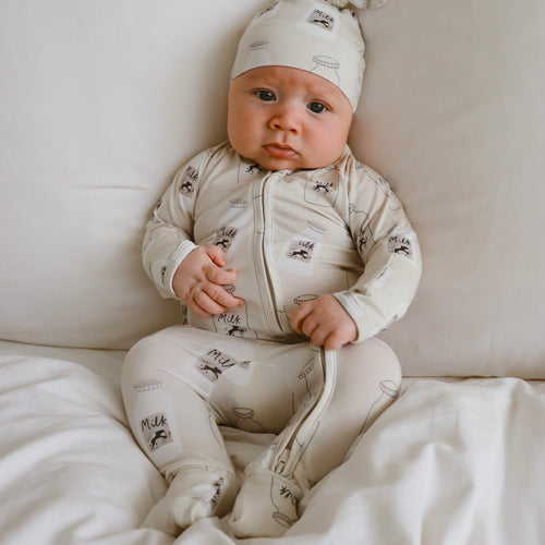 Long Sleeve Bamboo Growsuit - Milk Bottle