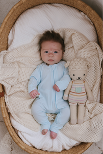 Ribbed Bamboo Zip Growsuit & Beanie Bundle - Sky Blue