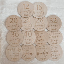 Load image into Gallery viewer, Etched Wooden Pregnancy Milestone Collection - Set of 14 - 10cm