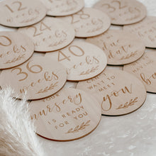 Load image into Gallery viewer, Etched Wooden Pregnancy Milestone Collection - Set of 14 - 10cm