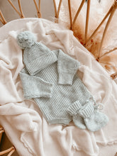 Load image into Gallery viewer, Periwinkle Blue Chunky Knit Romper &amp; Beanie Bundle