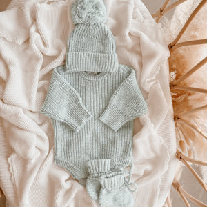 Periwinkle Blue Chunky Knit Romper & Beanie Bundle