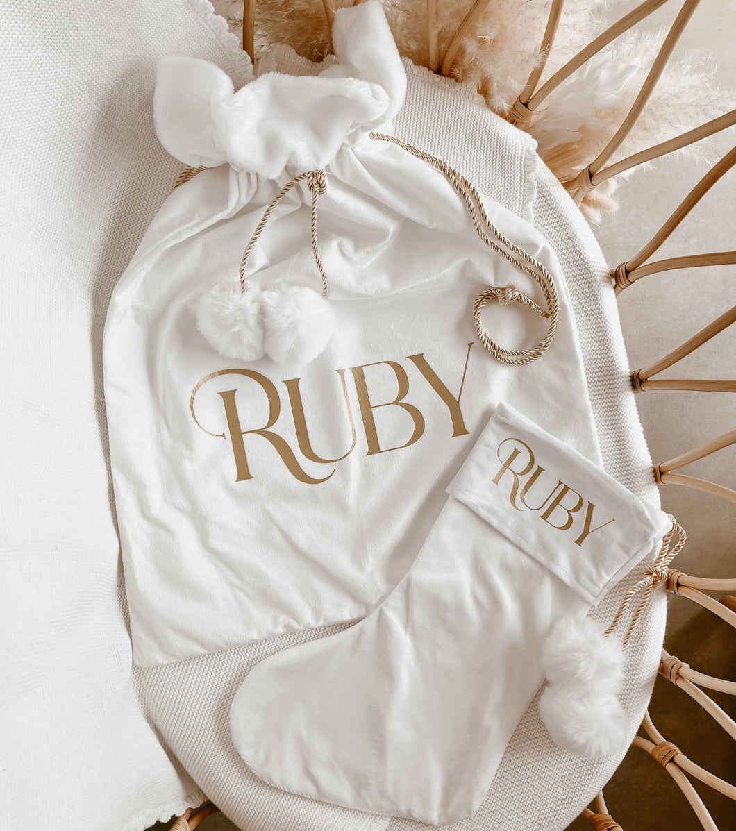 Personalised Santa Sack & Stocking Bundle - Ivory