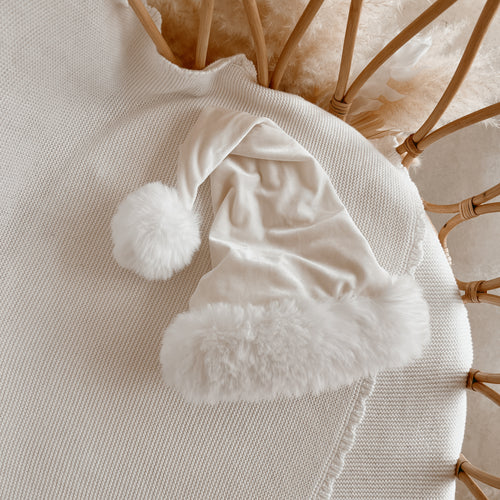 Velvet Santa Hat - Ivory